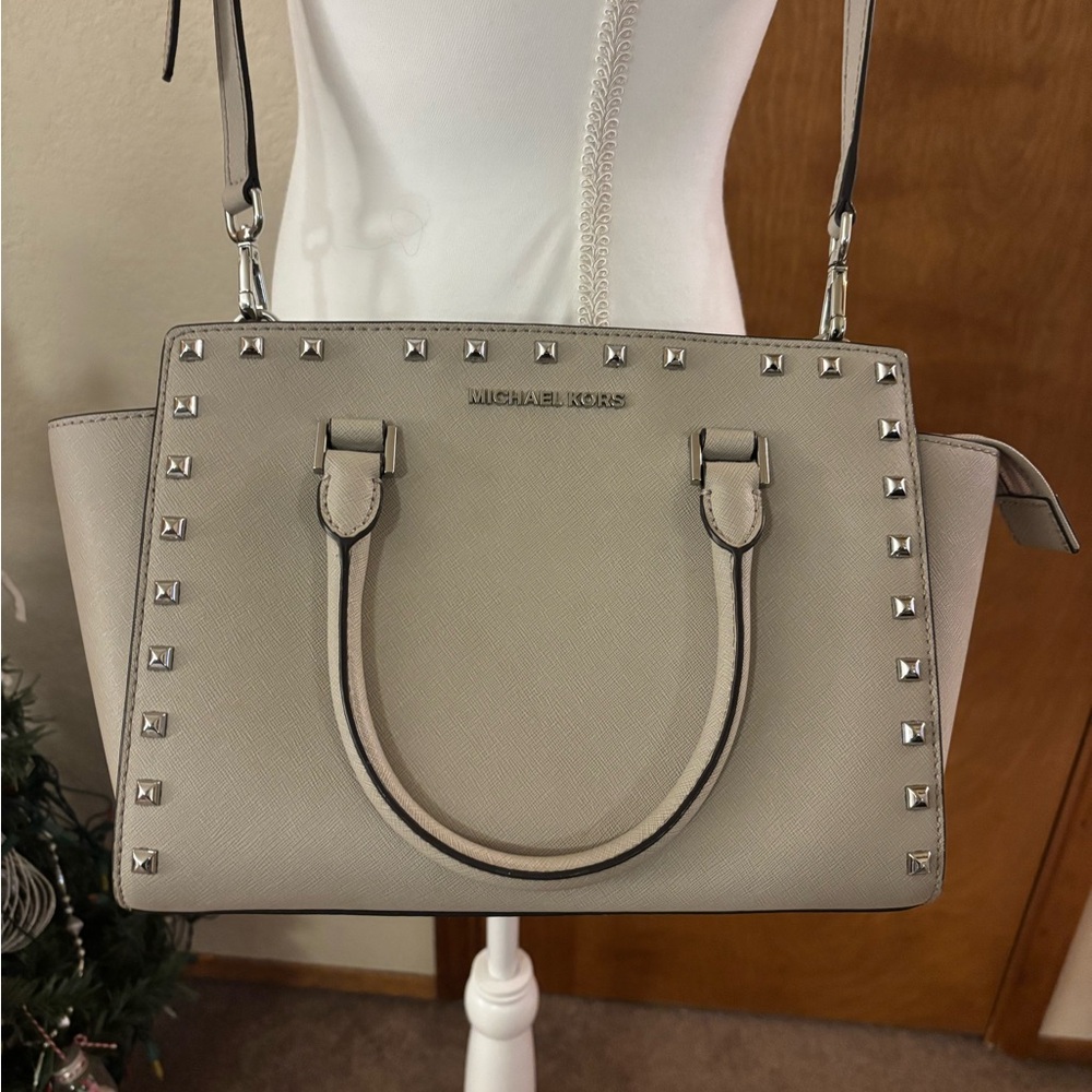 Michael Kors Gray/Very light Pink Studded Satchel